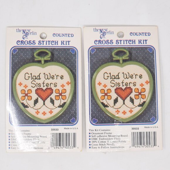 Lot 2 Glad Were Sisters Counted Cross Stitch Kit New Berlin Co 30533 Ornament - Picture 1 of 4